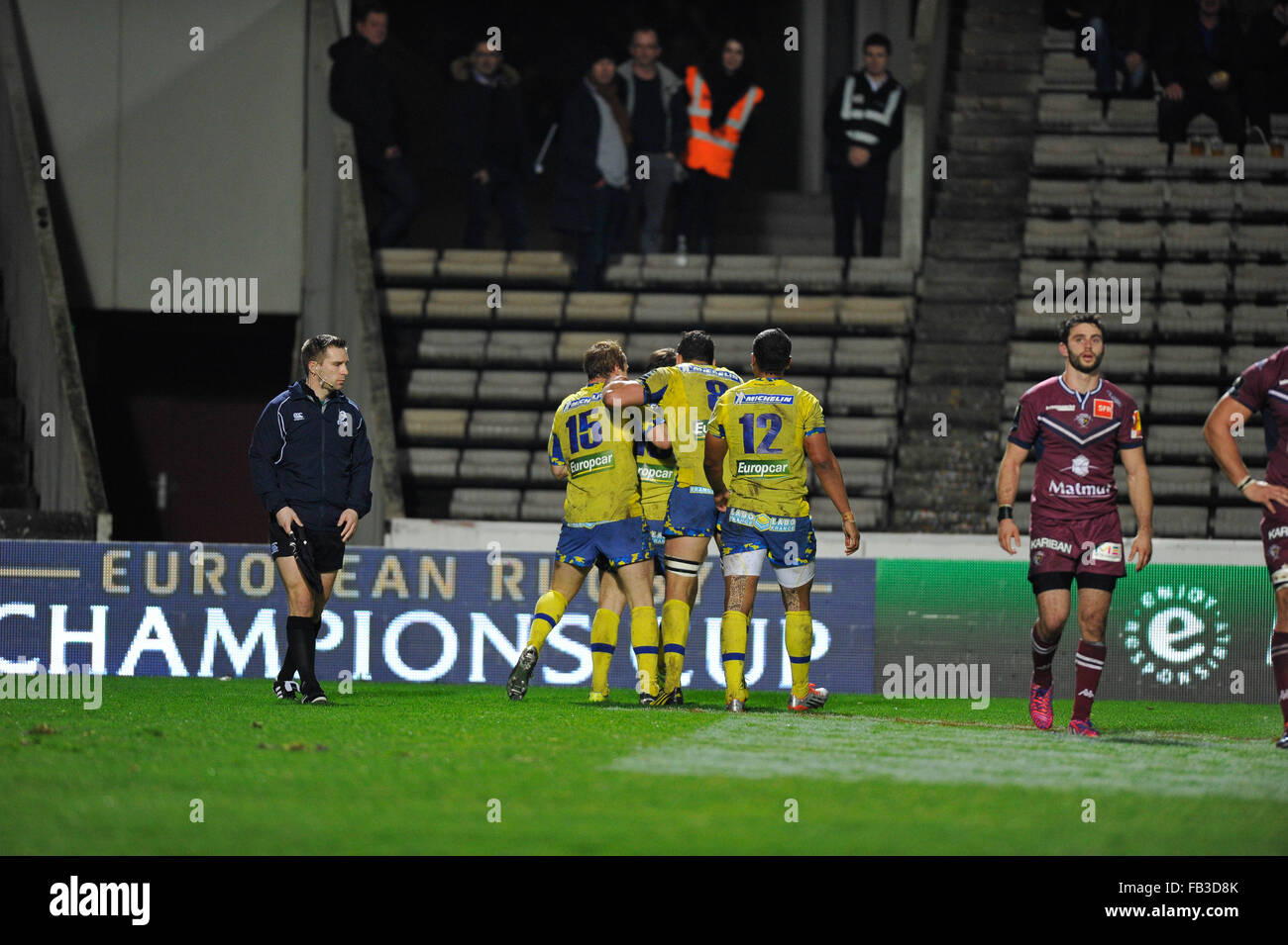 Bordeaux, Francia. 08 gen 2016. Champions Cup Rugby. UBB versus Clermont. Provare ce;ebrations da Camille Lopez (asm) Credito: Azione Sport Plus/Alamy Live News Foto Stock