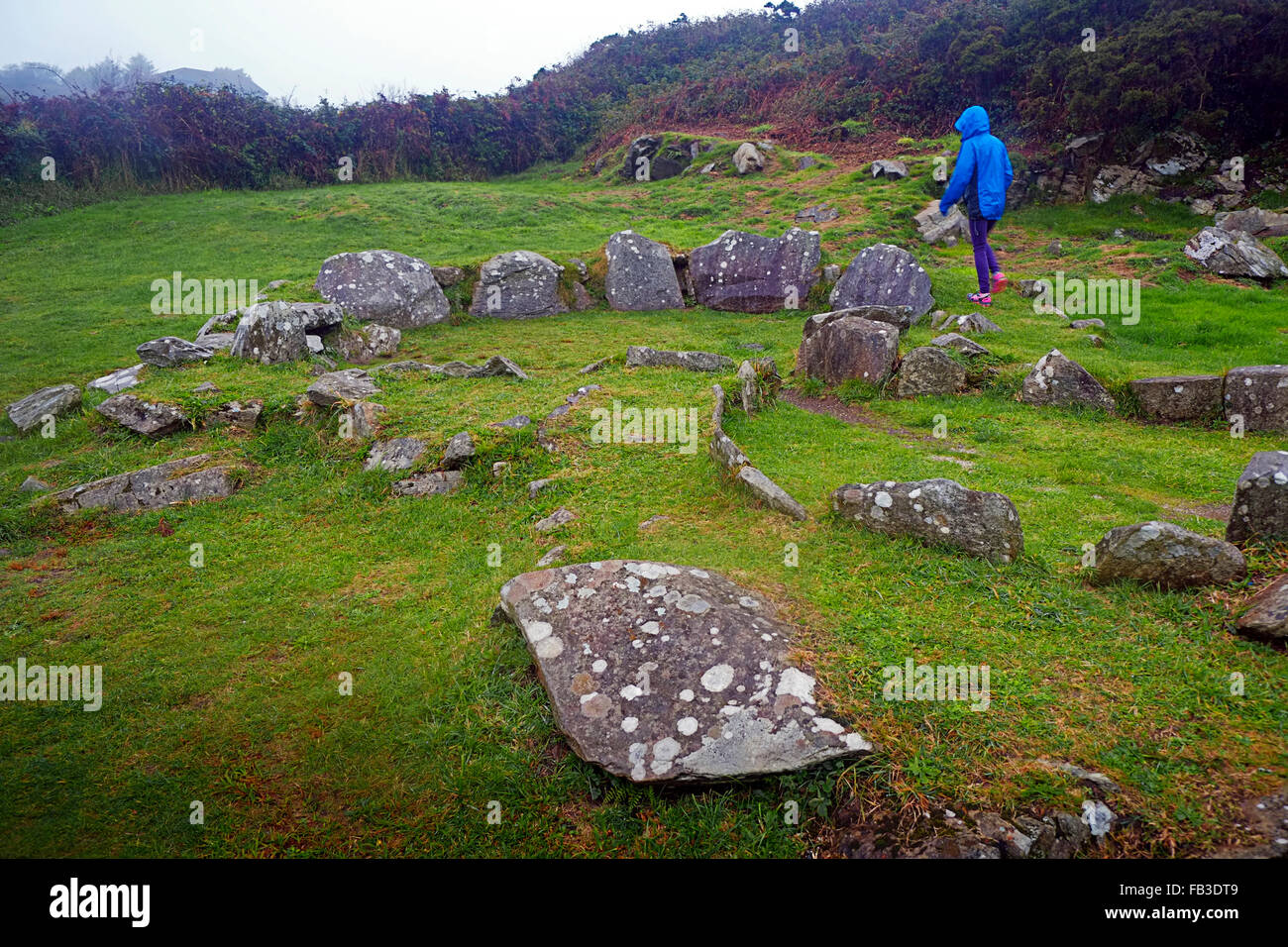 Drombeg stone circle Il Druid altare megalitico Glandore vicino a West Cork in Irlanda Foto Stock