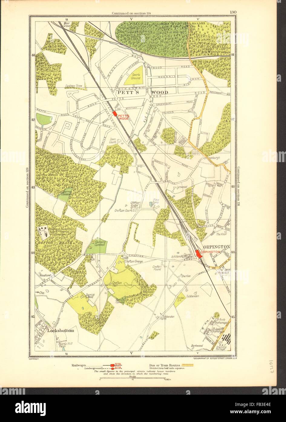 A PETT IL LEGNO: Orpington, Locksbottom, Crofton, Southborough, 1937 Vintage map Foto Stock