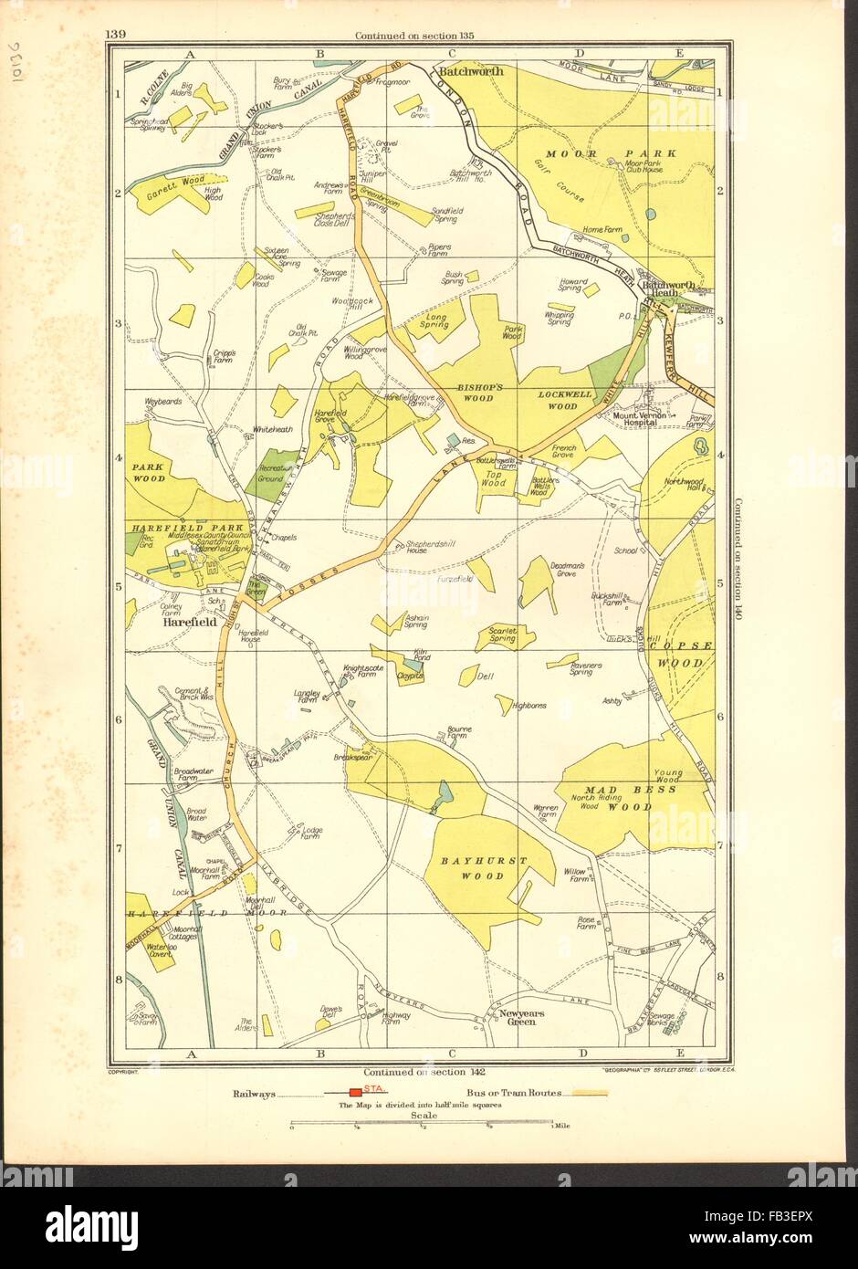 HAREFIELD: Batchworth Heath, northwood, Ruislip (Middlesex), 1937 Vintage map Foto Stock