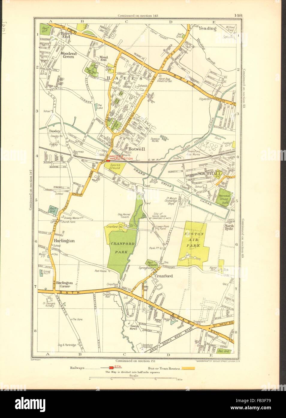 HAYES SOUTHALL: Cranford,Hounslow,Harlington,Heathrow,Heston,Yeading, 1937 Mappa Foto Stock