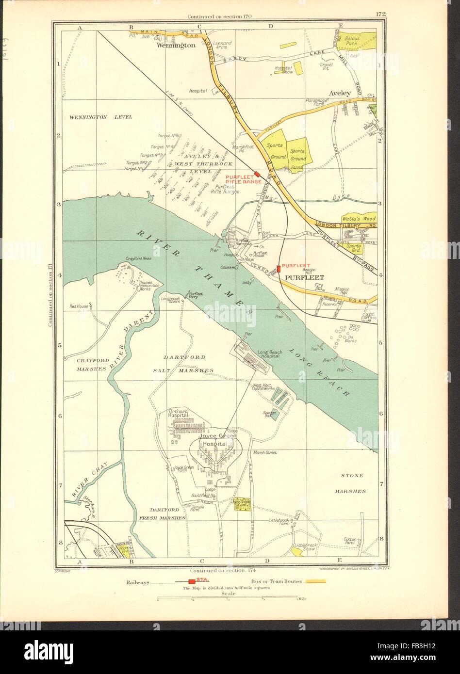 DARTFORD HEREFORD: Aveley,Wennington,Rainham,Tempio Hill (Essex/Kent), 1937 Mappa Foto Stock