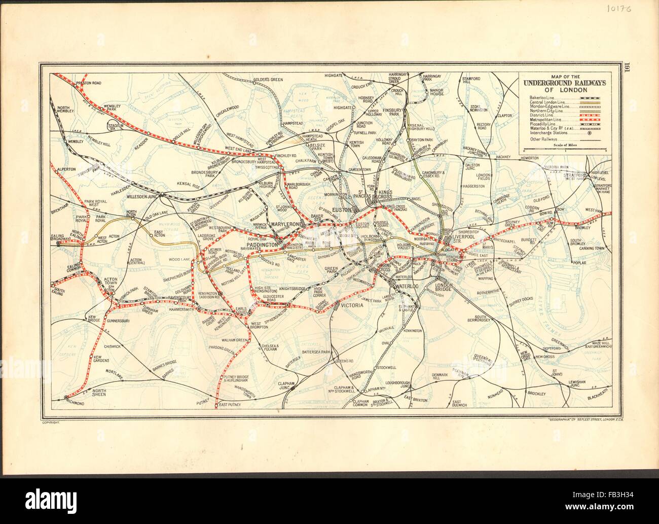 Londra: Vintage sotterraneo / mappa tubo, 1937 Foto Stock