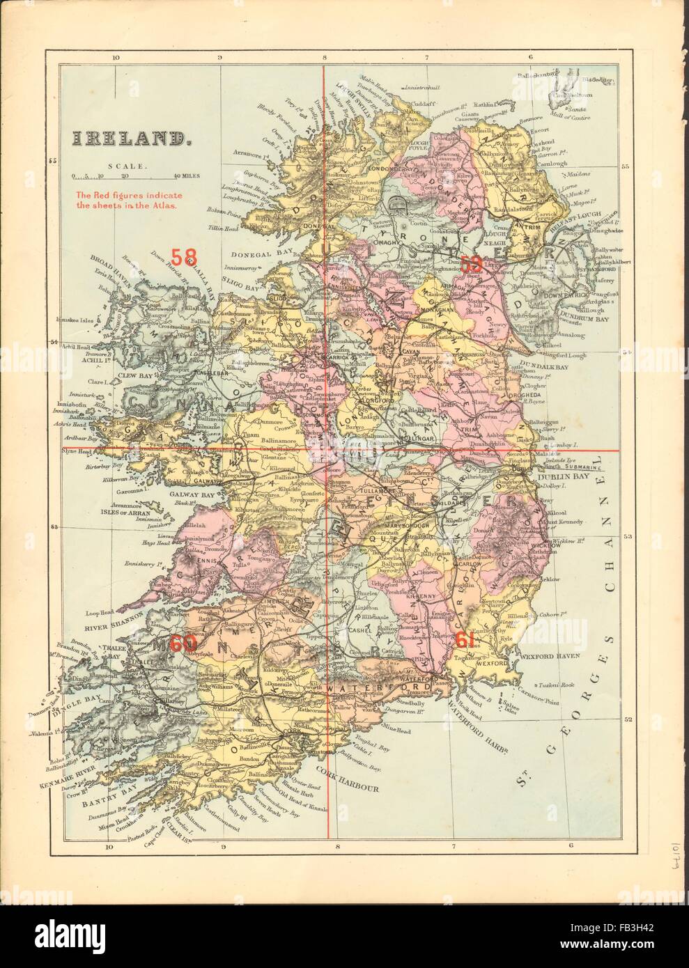 Irlanda: indice di antiquariato mappa da GW BACON, 1883 Foto Stock