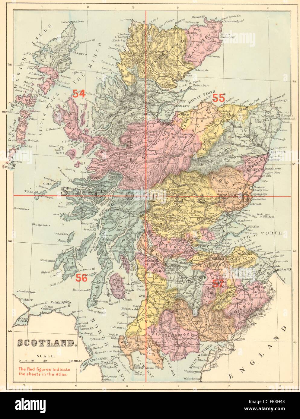 Scozia: indice di antiquariato mappa da GW BACON, 1883 Foto Stock