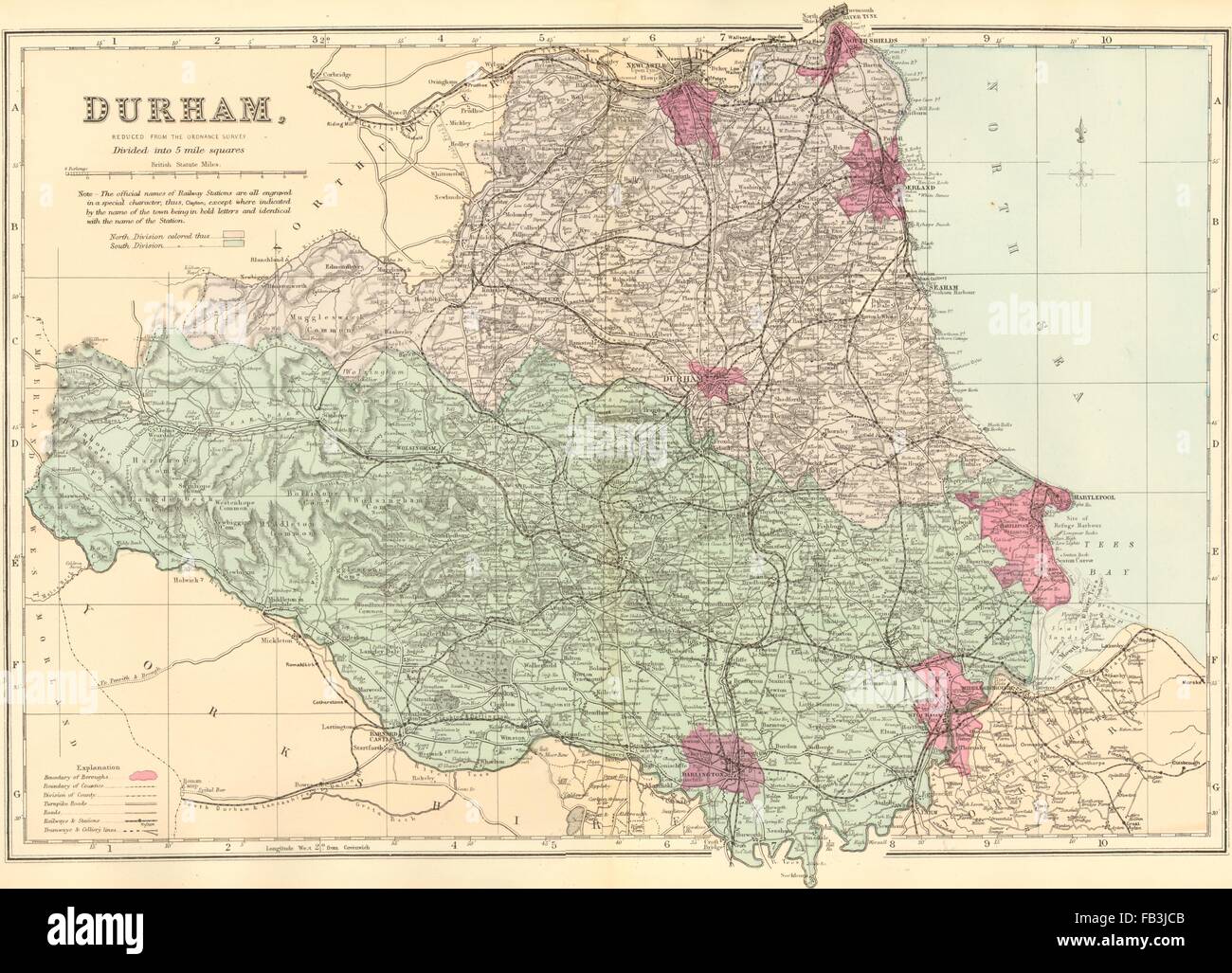 DURHAM: antichi county map da GW BACON, 1883 Foto Stock