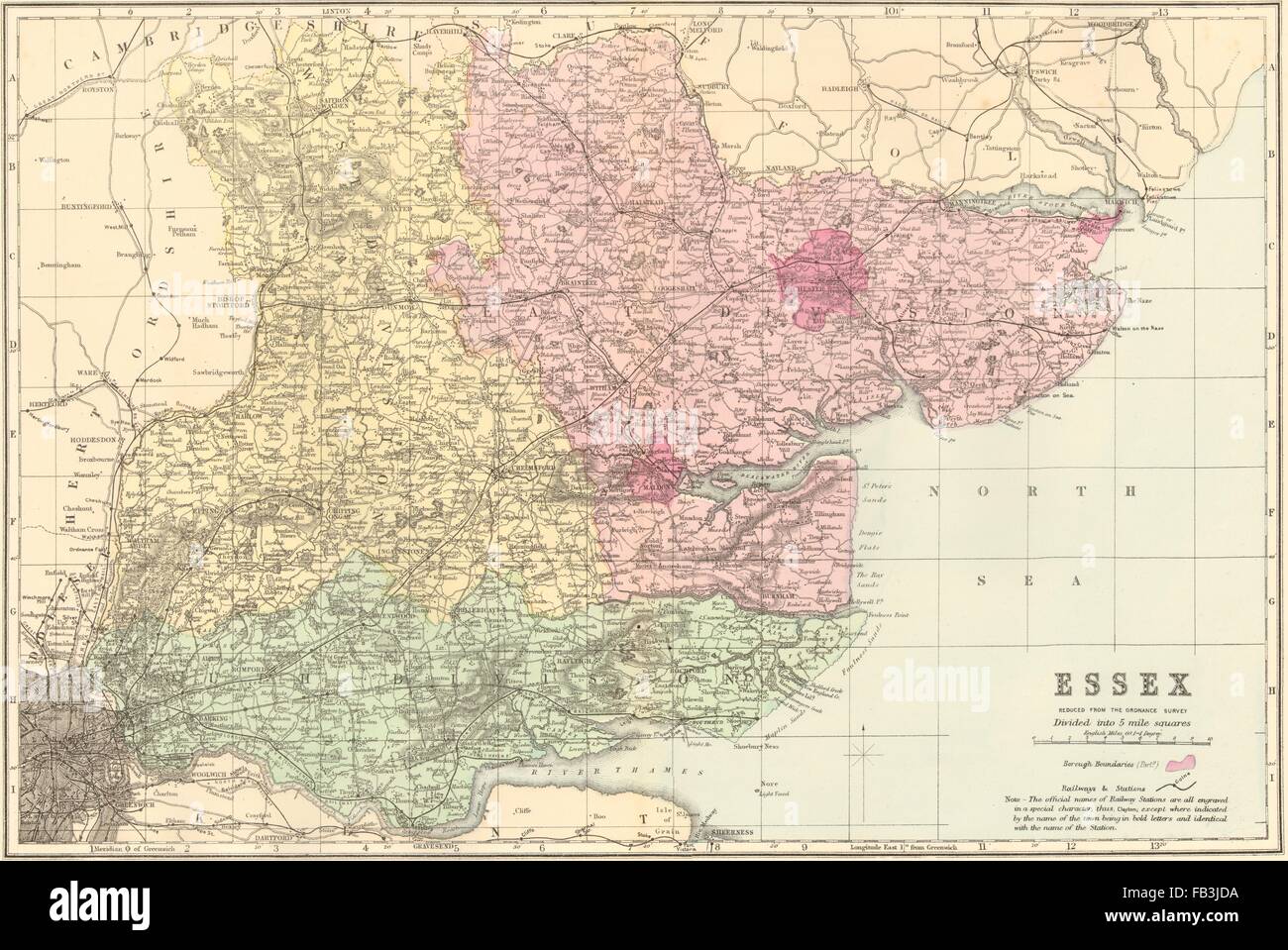 ESSEX: antichi county map da GW BACON, 1883 Foto Stock