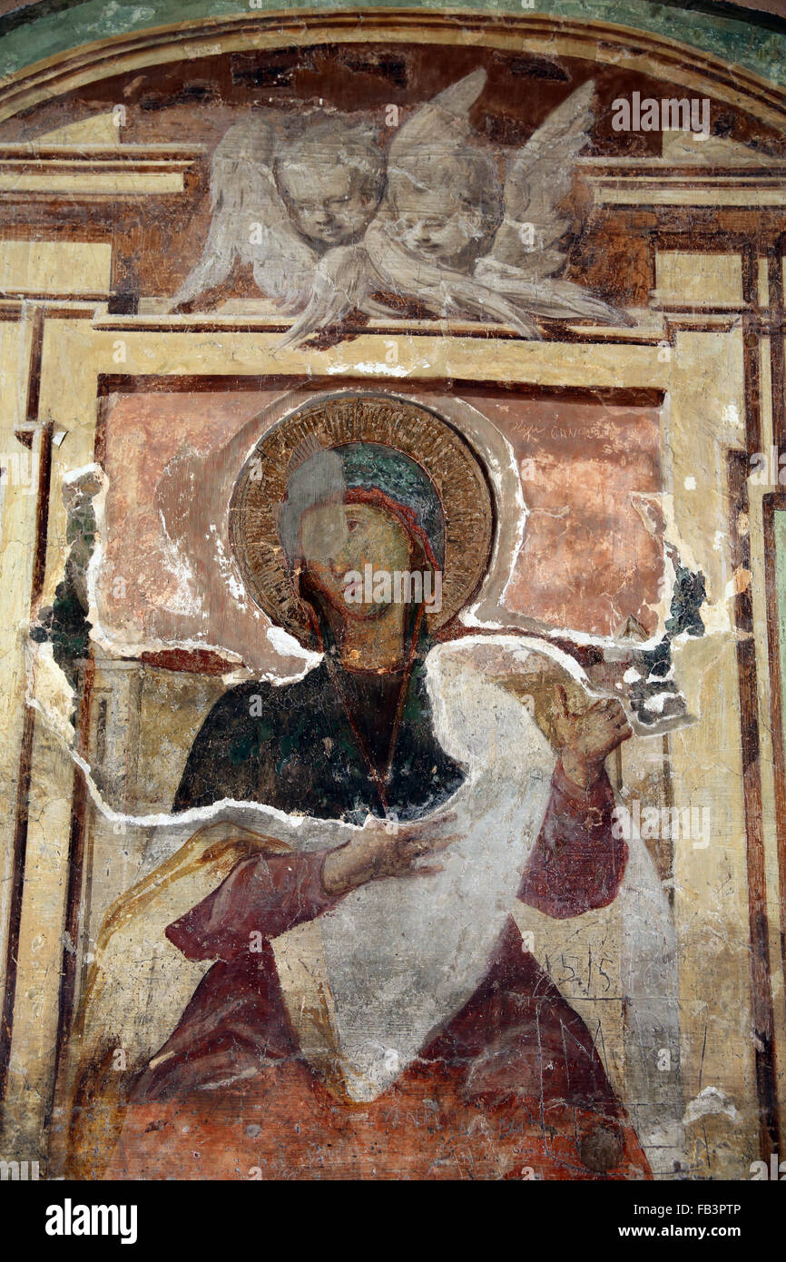 Affresco della Vergine Maria nel chiostro della basilica di San Giovanni in Laterano la chiesa in Roma Foto Stock