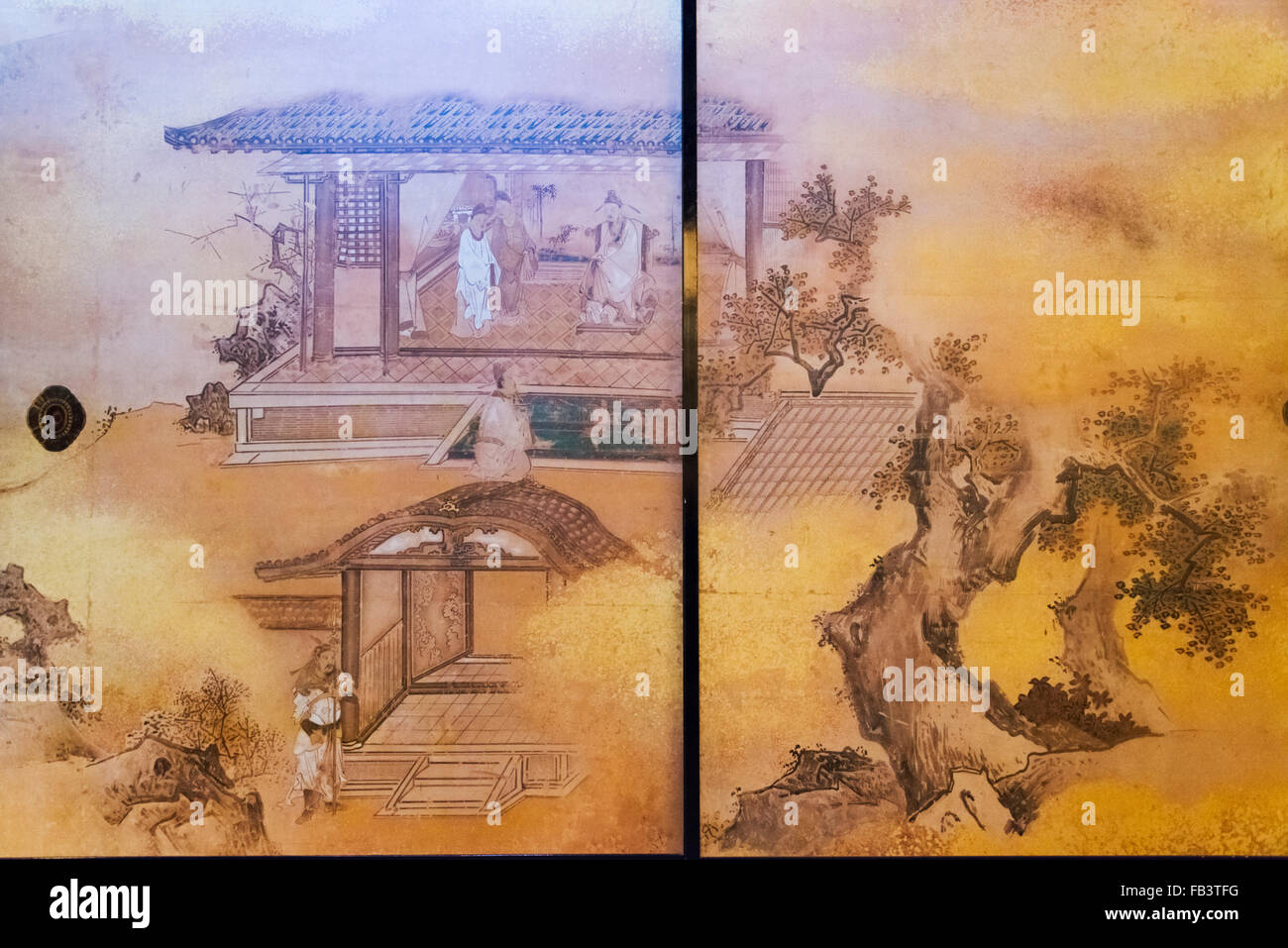 Schermo dipinta porta dentro il Castello Nagoya, Nagoya, nella prefettura di Aichi, Giappone Foto Stock