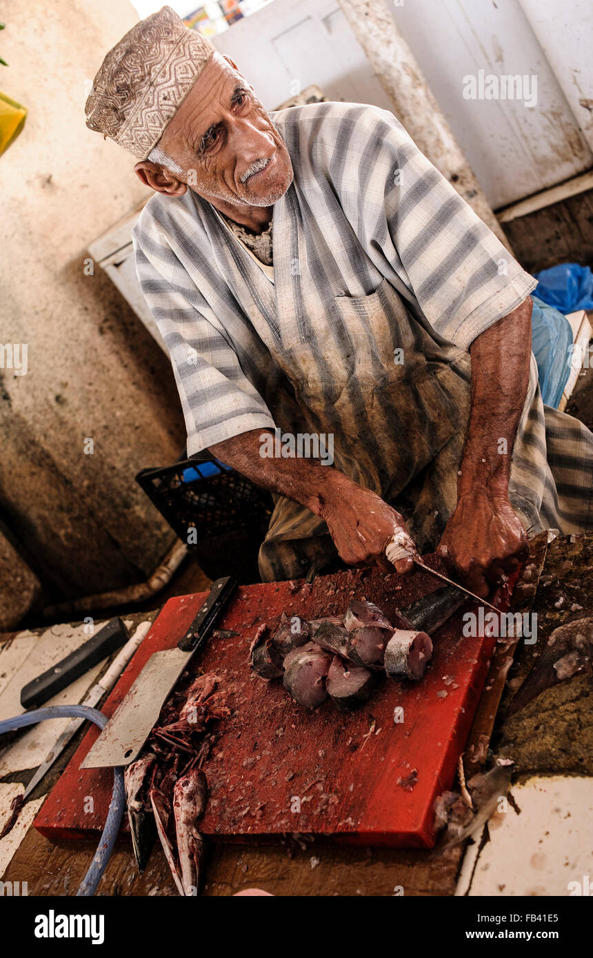 Mattina al mercato del pesce in Barka, Oman Foto Stock