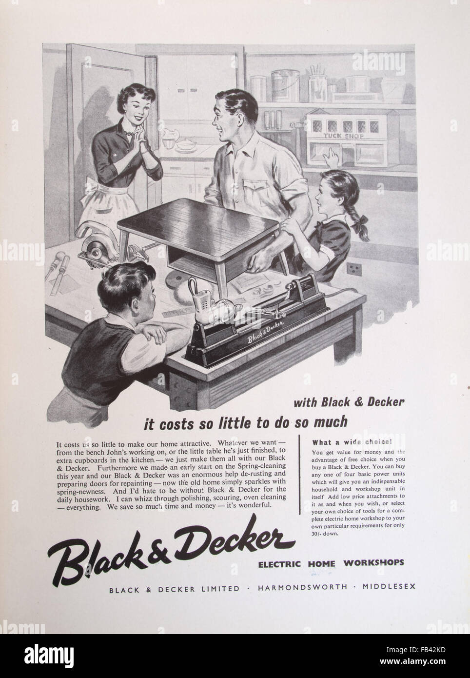 Black e Decker DIY annuncio, 1957, dal libro di buone condizioni di ordine e pulizia Foto Stock