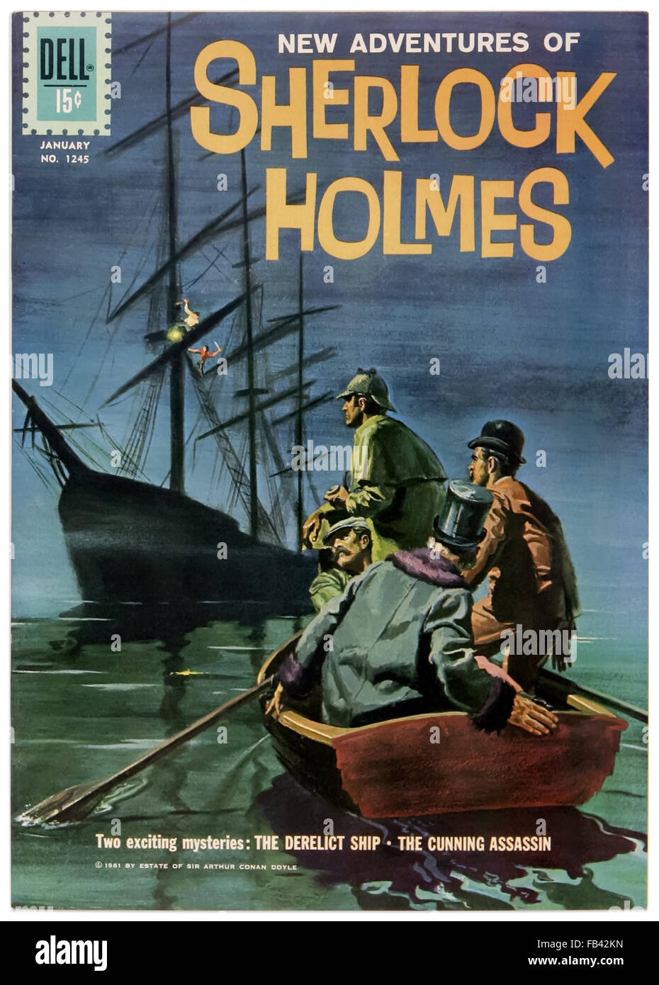 " Le nuove avventure di Sherlock Holmes' Dell Comics problema 1169 Gennaio 1961 fumetto adattamento illustrato da Frank Giacoia (1924-1988) dotate di 'la nave abbandonati' e 'l'astuzia assassino". Vedere la descrizione per maggiori informazioni. Foto Stock
