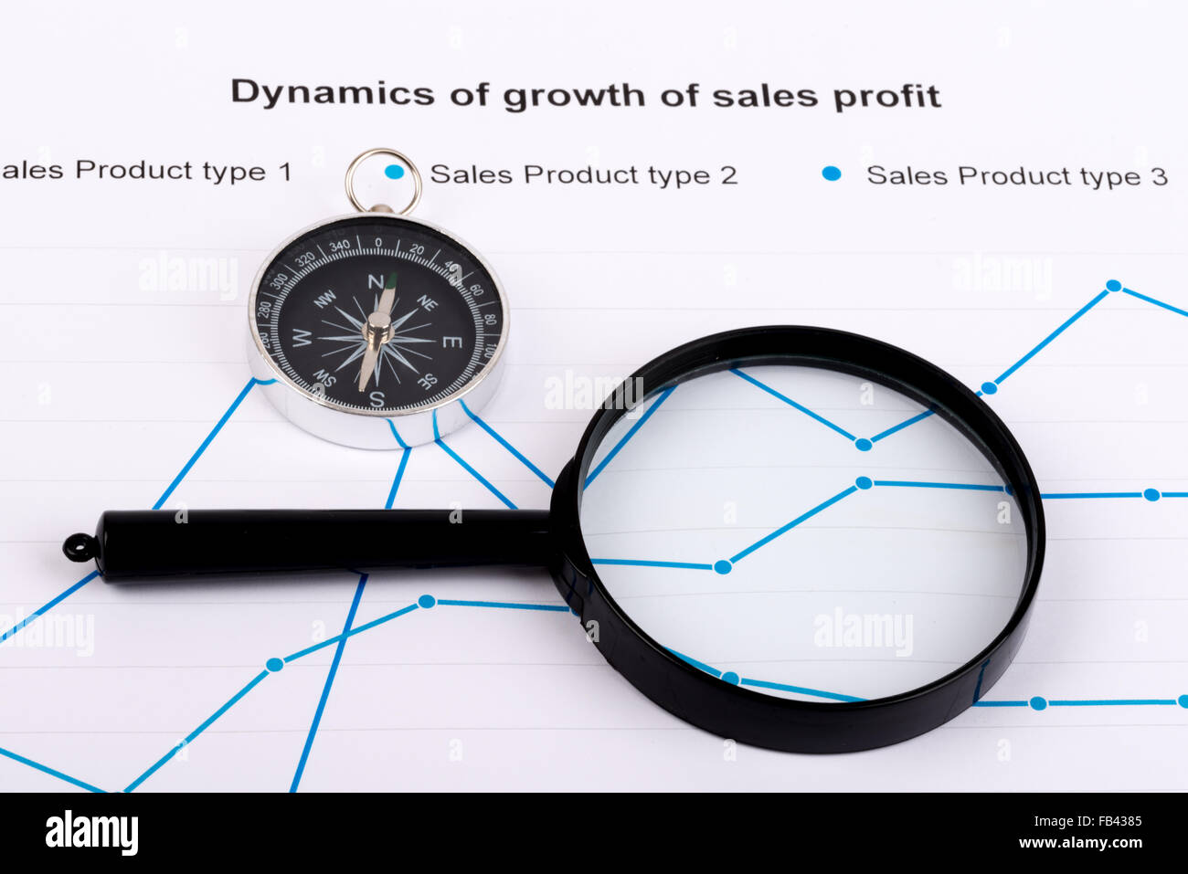 Il concetto di business con la mappa, bussola e lente di ingrandimento Foto Stock