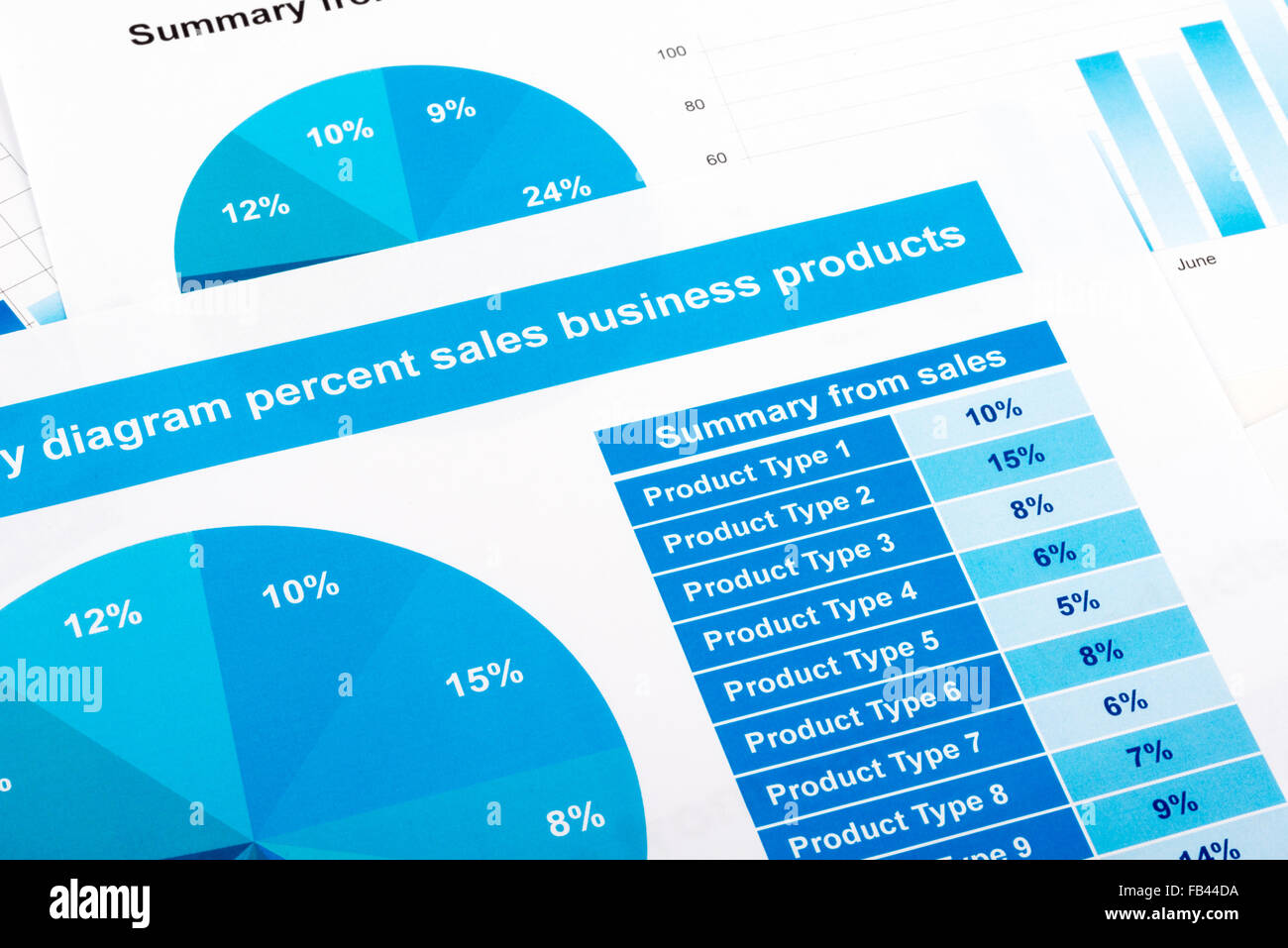 Relazione finanziaria sotto forma di grafici su carta Foto Stock