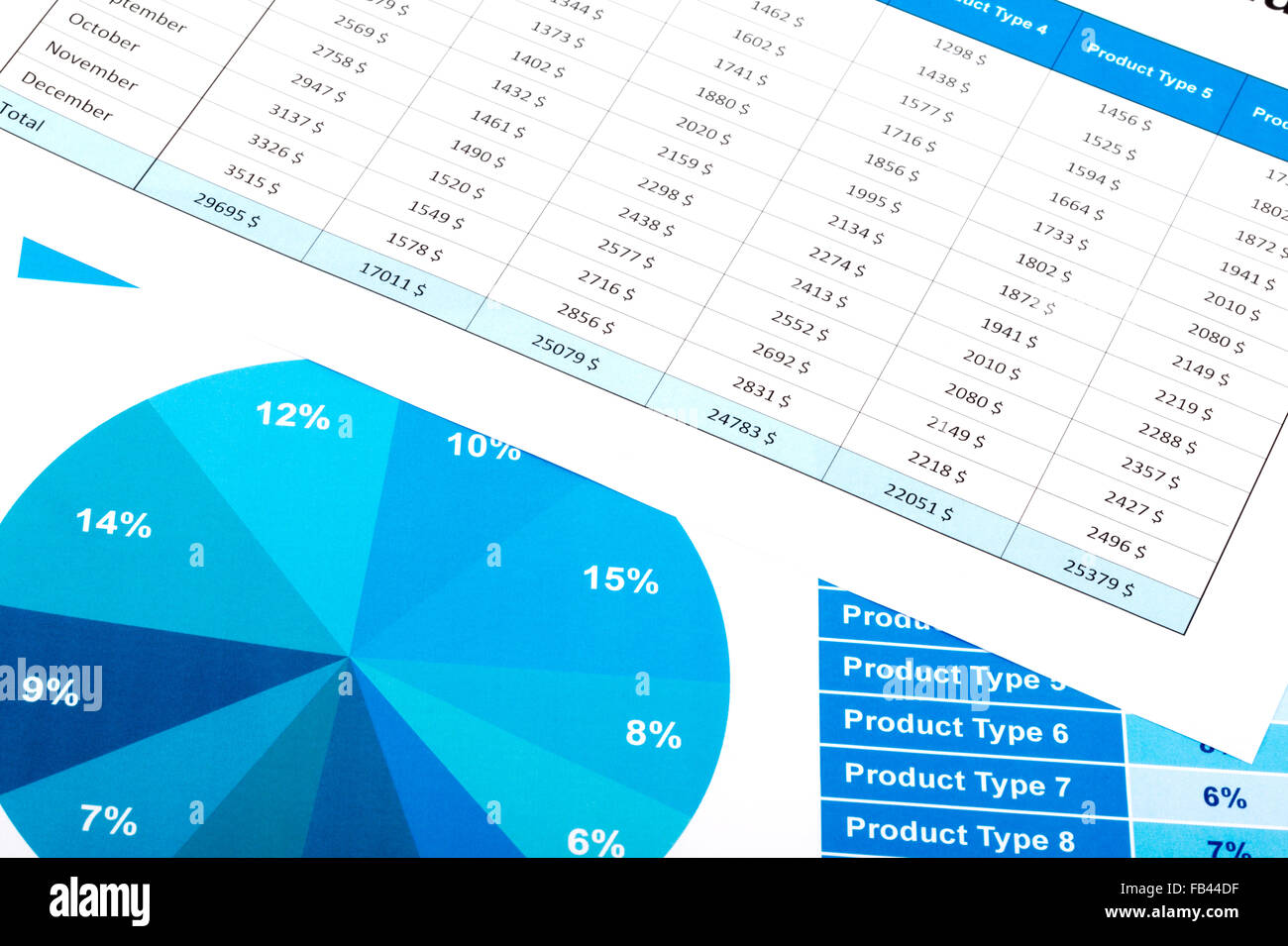 Relazione finanziaria sotto forma di grafici su carta Foto Stock