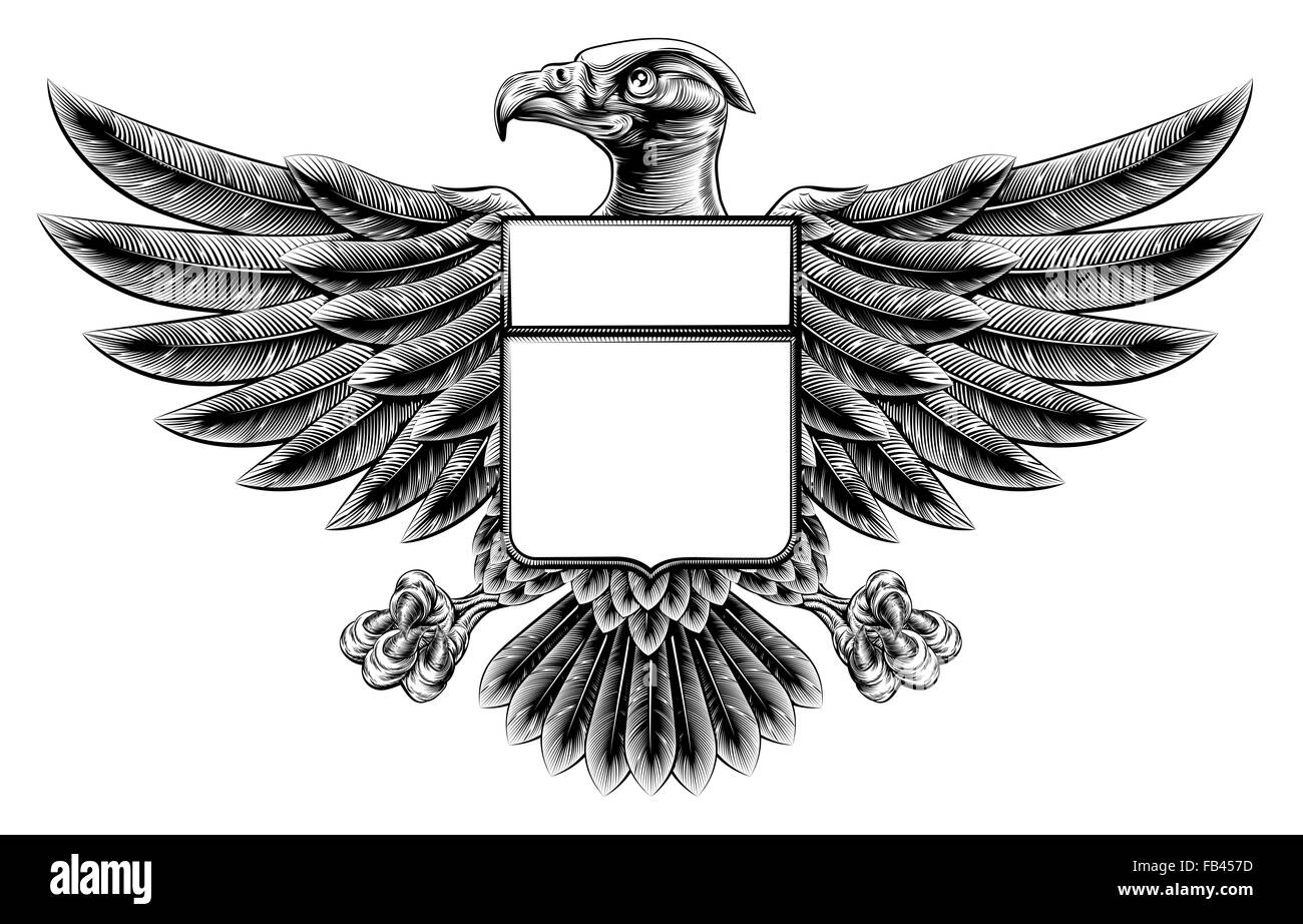 Silografia o stile woodblock protezione parafango eagle insegne motif Foto Stock