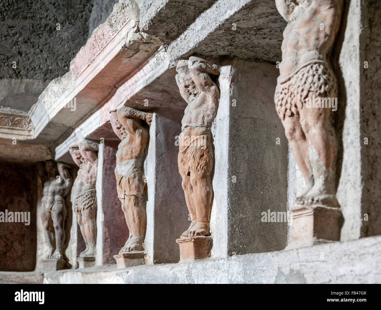 Dettaglio statuario di bath house di scavi di Pompei Foto Stock