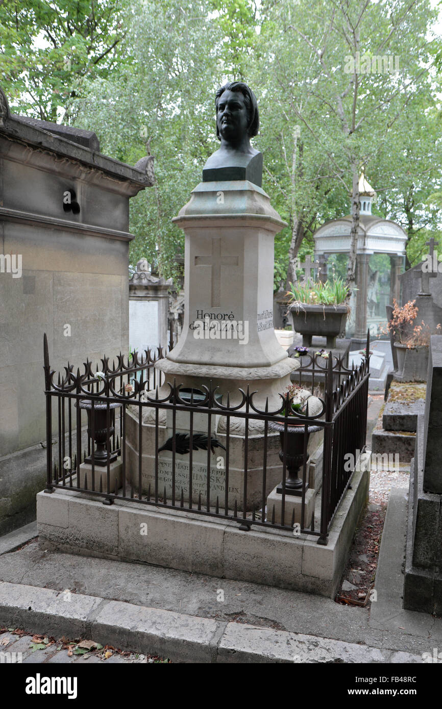 La tomba di Honoré de Balzac, un romanziere francese del XIX secolo nel cimitero di Père Lachaise, Parigi, Francia. Foto Stock