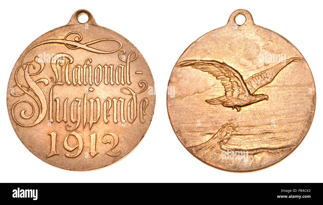 Medaglia tedesca - National Flugspende 1912. Medaglia venduti al pubblico prima della prima guerra mondiale uno per finanziare l'industria aeronautica tedesca Foto Stock