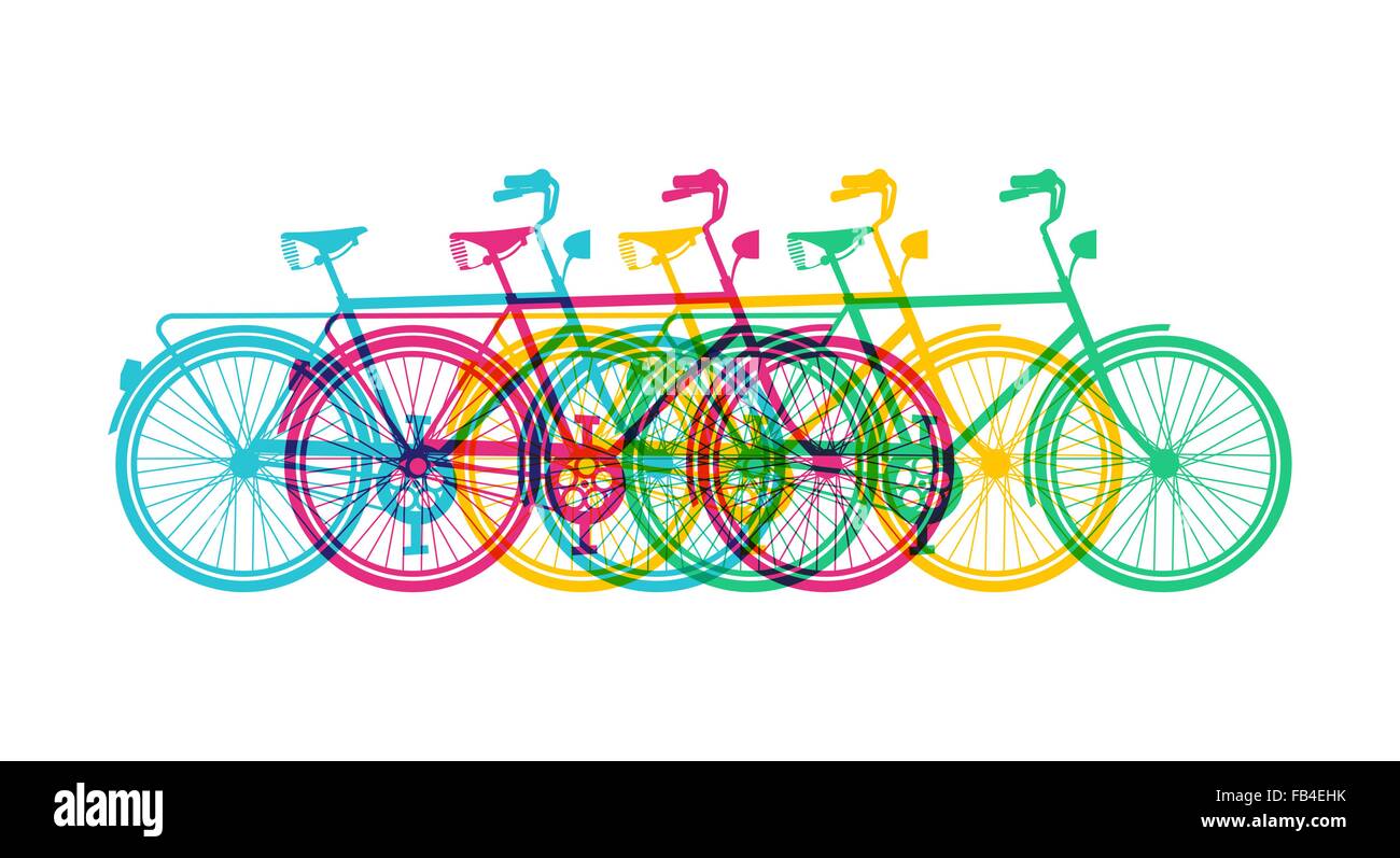 Retrò bike silhouette banner design vivace e colorato biciclette retrò concetto illustrazione. EPS10 vettore. Illustrazione Vettoriale
