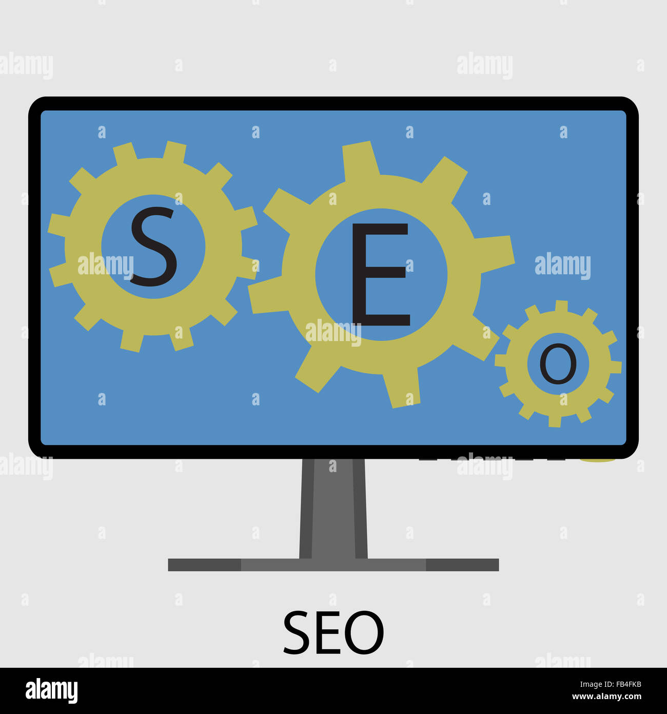 Icona di SEO design piatto. Ricerca di marketing, web motore, internet seo, gestione aziendale, tecnologia informatica, servizio di sviluppo. Foto Stock