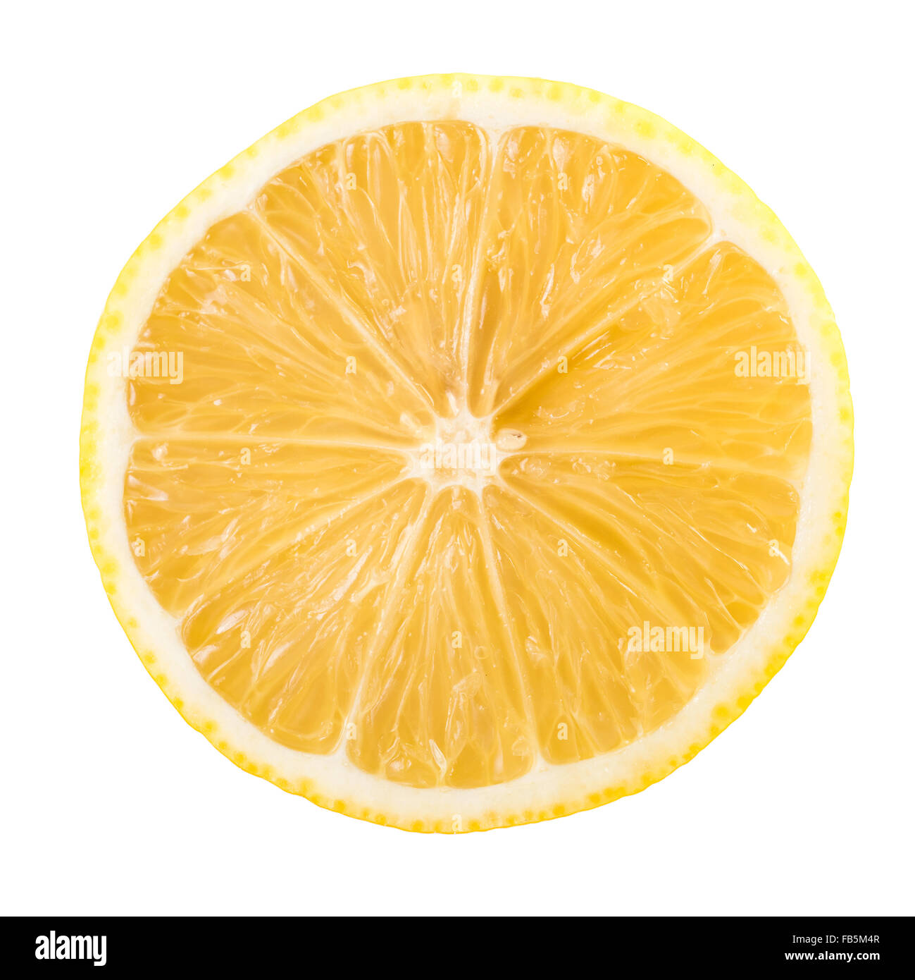 Fresca fetta di limone isolato su bianco Foto Stock