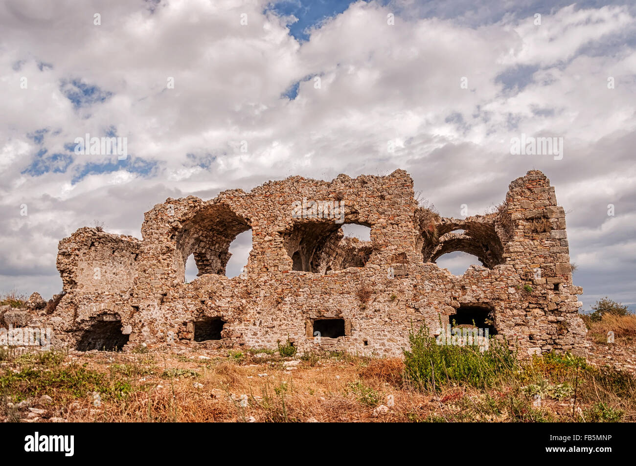 Le rovine dell'antico ospedale bizantina in lato, Turchia. Foto Stock