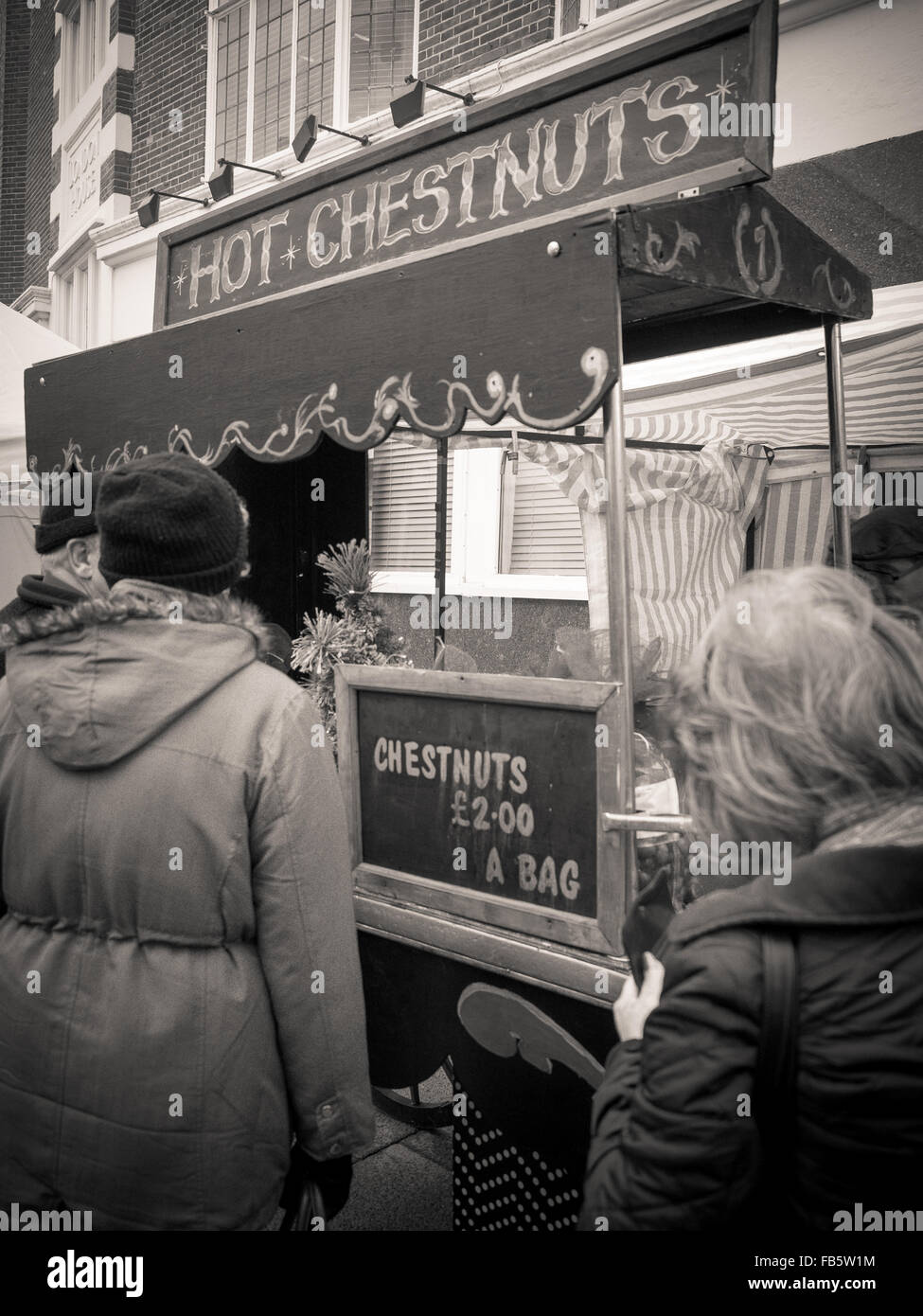 Le castagne Natale Braintree Town Center Market Foto Stock