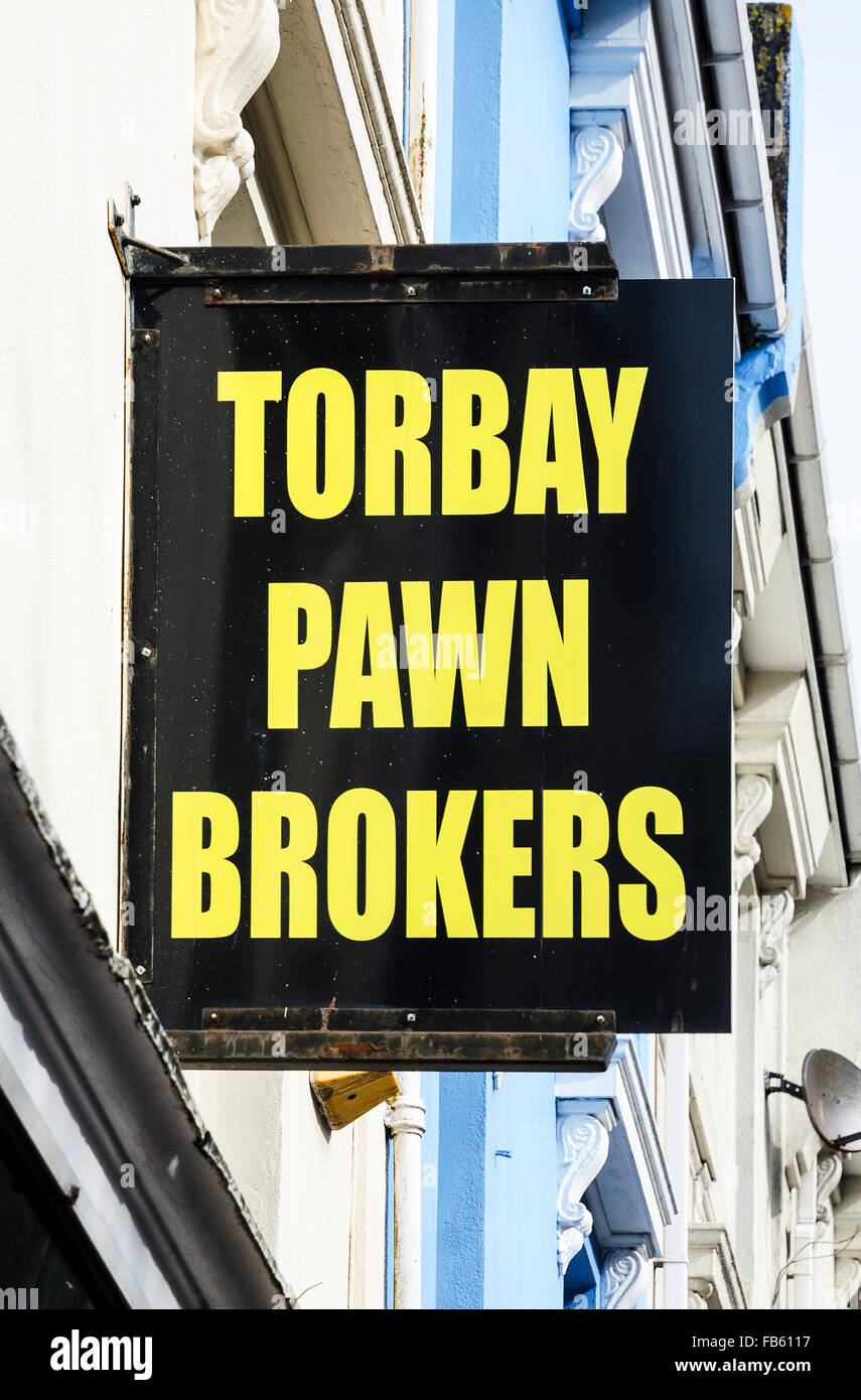 Pedina broker sign in Torquay, Devon, Regno Unito Foto Stock