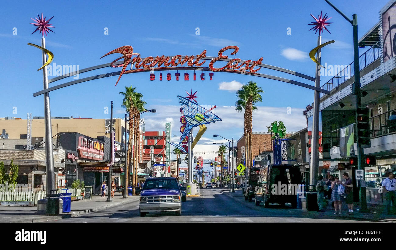Inizio di Fremont Street, il 'Fremont Experience", nel centro cittadino di ("old") di Las Vegas. Foto Stock