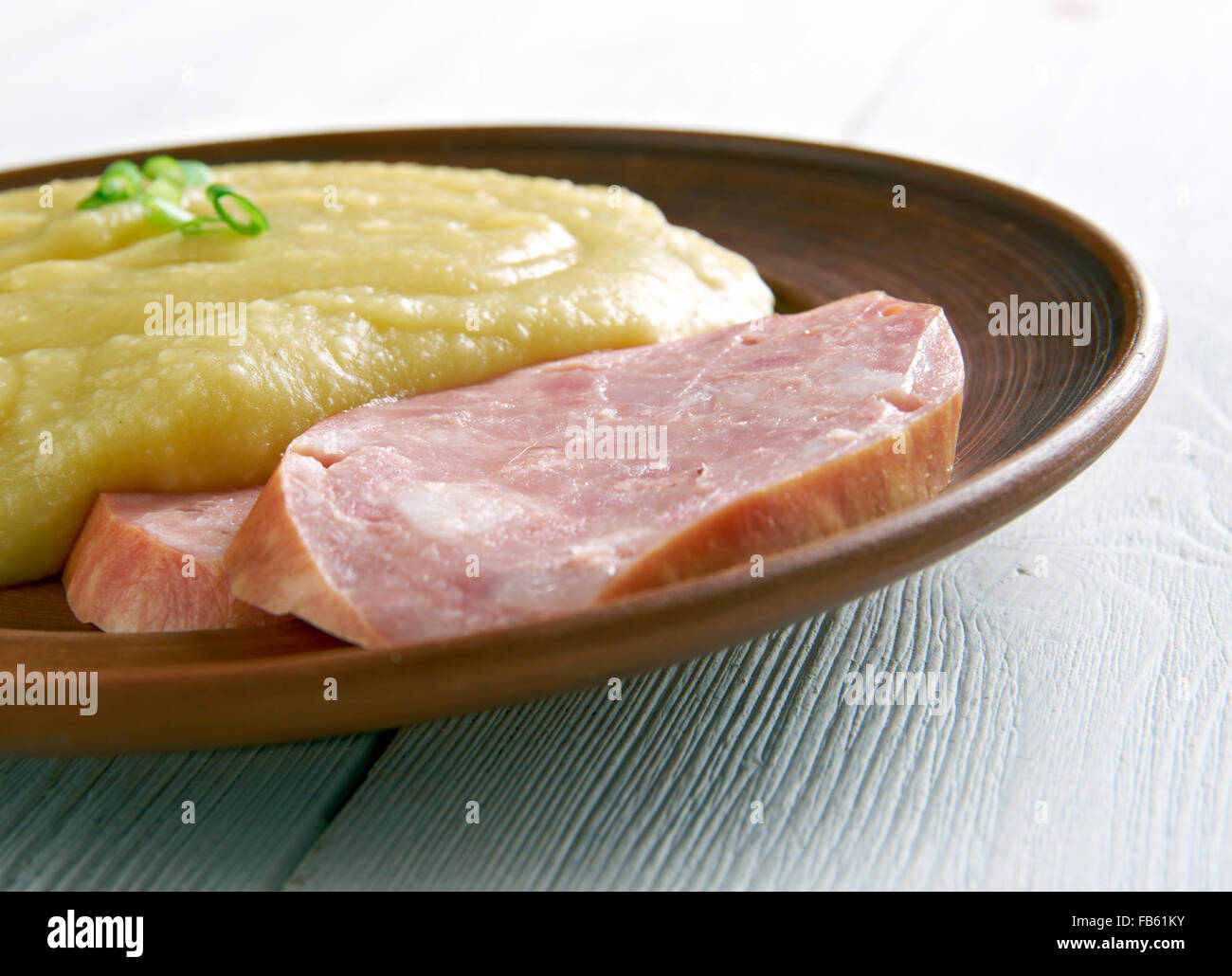 Pease pudding close up.Cucina Inglese Foto Stock