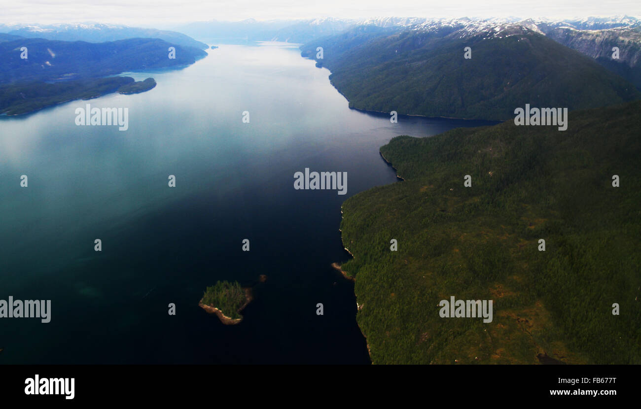 Scenario dell'antenna durante un giro turistico in volo sopra la bella Misty Fjords vicino a Ketchikan, Alaska Foto Stock