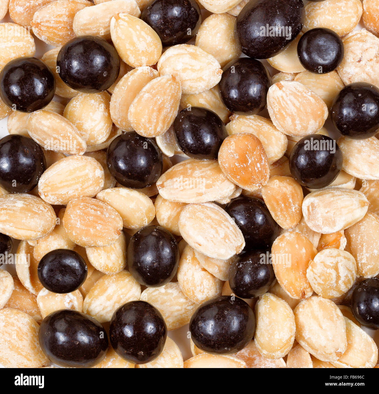 Salate i dadi di mandorle con cioccolato fondente palle. Telaio riempito in pianta quadrata. Foto Stock