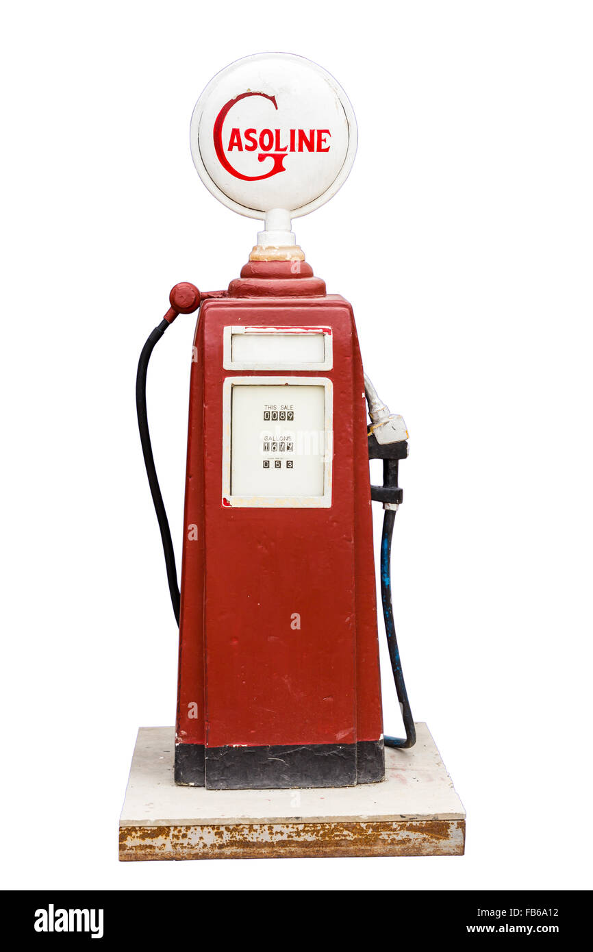 Le vecchie e consunte vintage gas pompa isolato su bianco con percorso cliping Foto Stock