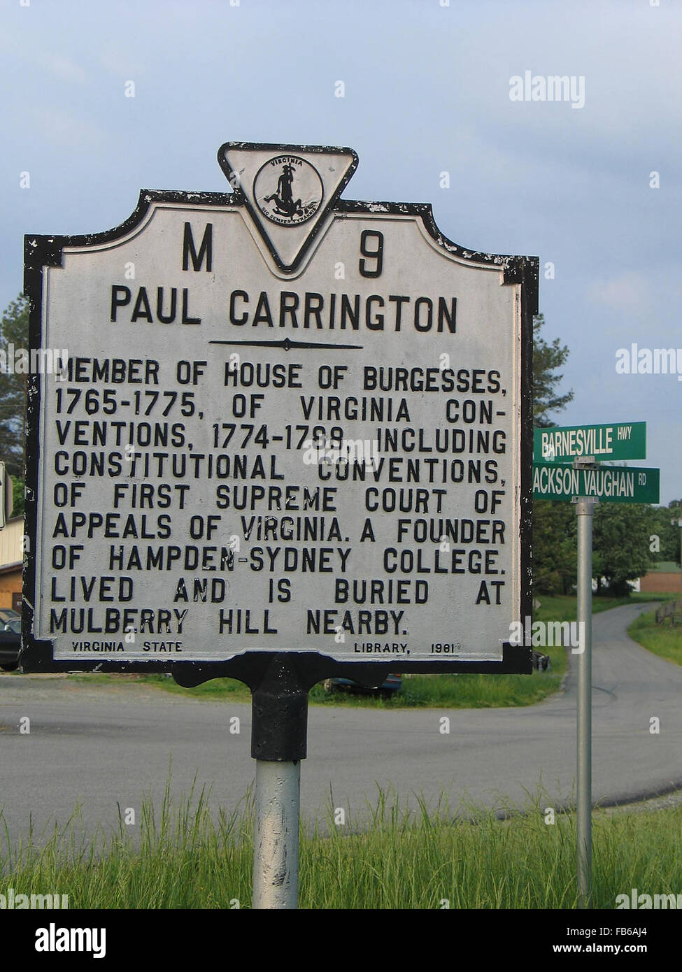 Paolo CARRINGTON Membro della casa di Burgesses, 1765-1775, di Virginia convenzioni, 1774-1788, comprese le convenzioni costituzionali, della prima Corte Suprema di Appello di Virginia. Un fondatore di Hampden-Sydney College. Ha vissuto ed è sepolto a Mulberry Hill nelle vicinanze. Virginia State Library 1961 Foto Stock