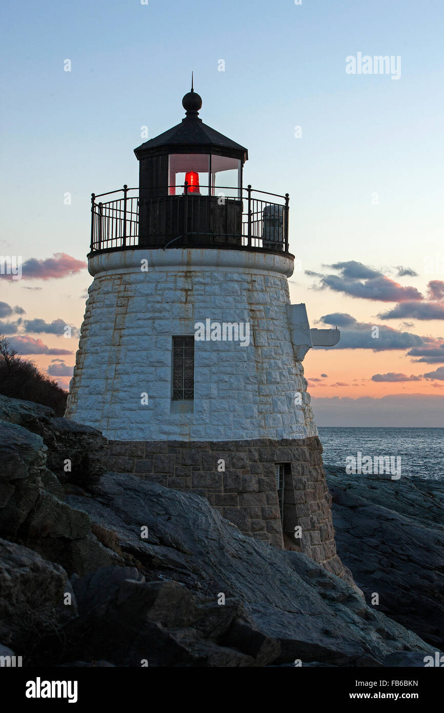 La Collina del Castello la luce al tramonto, Newport, Rhode Island, Stati Uniti d'America Foto Stock