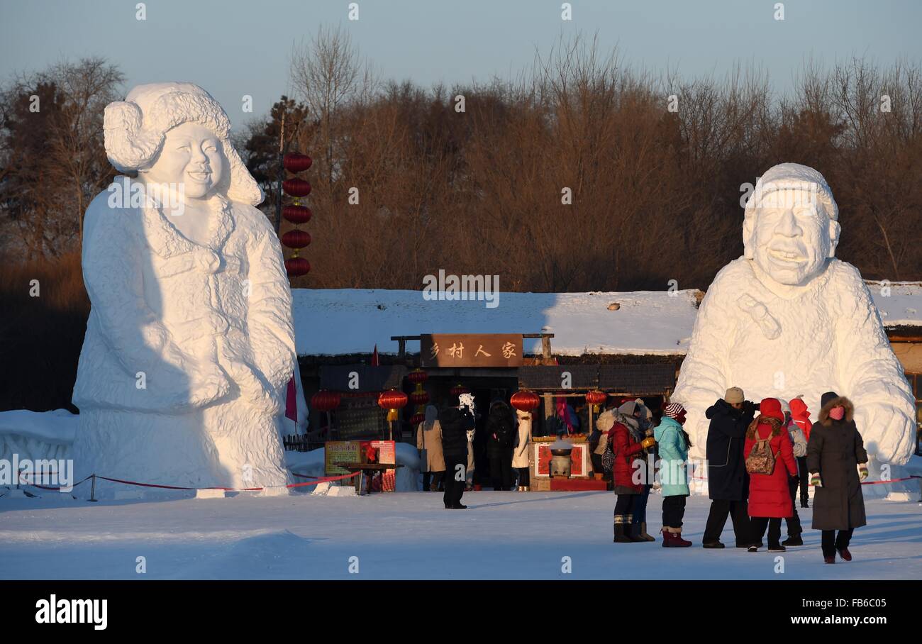 Harbin, la Cina della Provincia di Heilongjiang. Decimo gen, 2015. La gente visita il Sun Island Snow Expo di Harbin, capitale del nord-est della Cina di Provincia di Heilongjiang, 10 gennaio, 2015. © Wang Jianwei/Xinhua/Alamy Live News Foto Stock