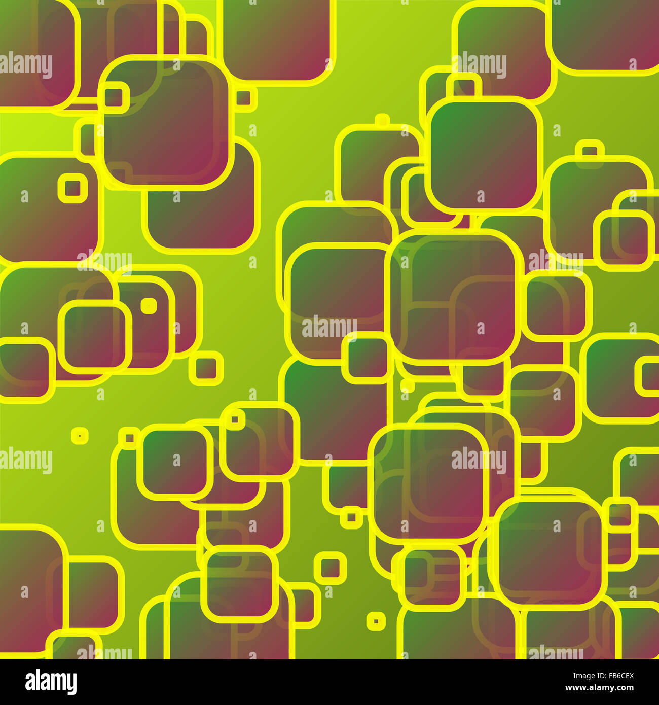 Verde Oliva quadrati colorati con angoli arrotondati. 2D arte digitale basato su rettangoli. Foto Stock