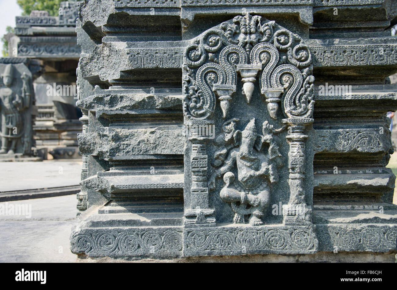 Idolo scolpito del Signore Ganesh, tempio complesso, Warangal fort, Warangal, Telangana, India Foto Stock