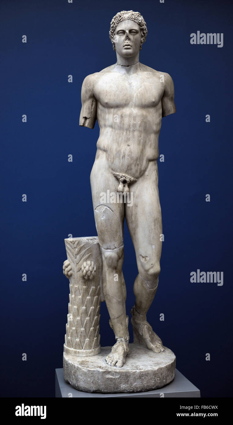 Hermes. Olympian dio. Emissario e messaggero degli dèi. Statua. Il marmo. Dall'Italia. Copia romana 150 AD) dopo l'originale di circa 270 BC. Ny Carlsberg Glyptotek. Copenhagen, Danimarca. Foto Stock