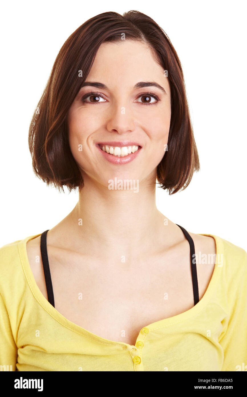 Colpo di Testa di attraenti felice giovane donna sorridente Foto Stock