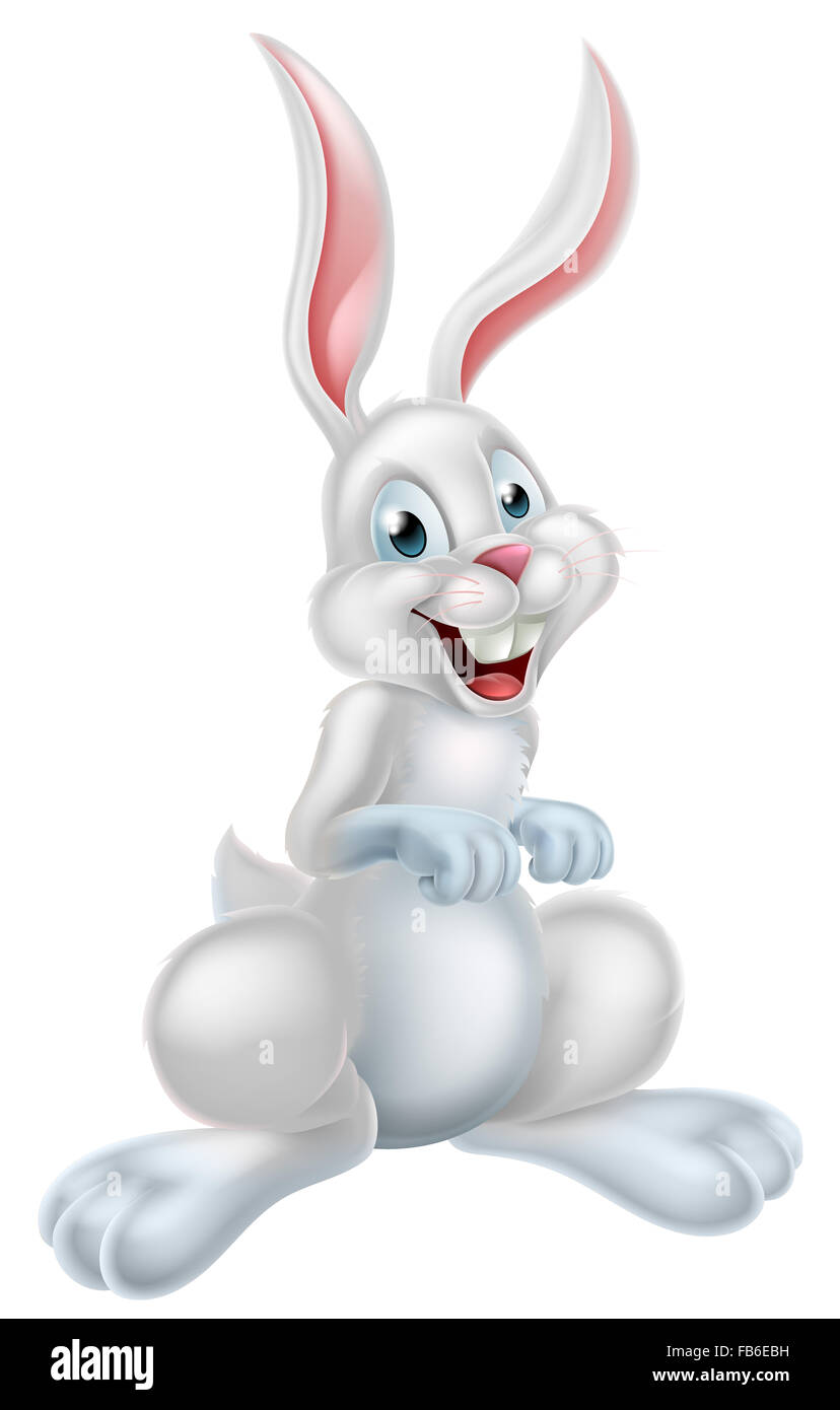 Un bianco cartoon Easter Bunny coniglio carattere mascotte Foto Stock