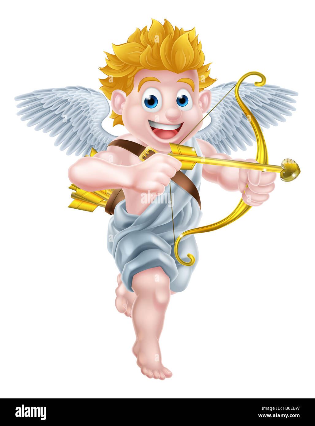Cartoon il giorno di san valentino cupido carattere mirando il suo golden bow e cuore freccia Foto Stock