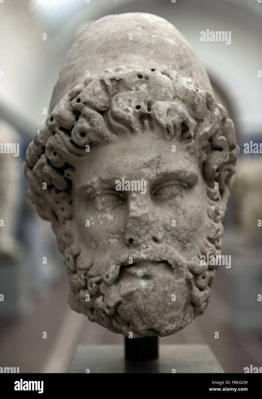 Odysseus. Da Roma. Fine del I secolo d.c. Il marmo. Chiudere il raccordo a cappello di feltro è caratteristica dell'eroe. Ny Carlsberg Glyptotek. Copenhagen, Danimarca. Foto Stock