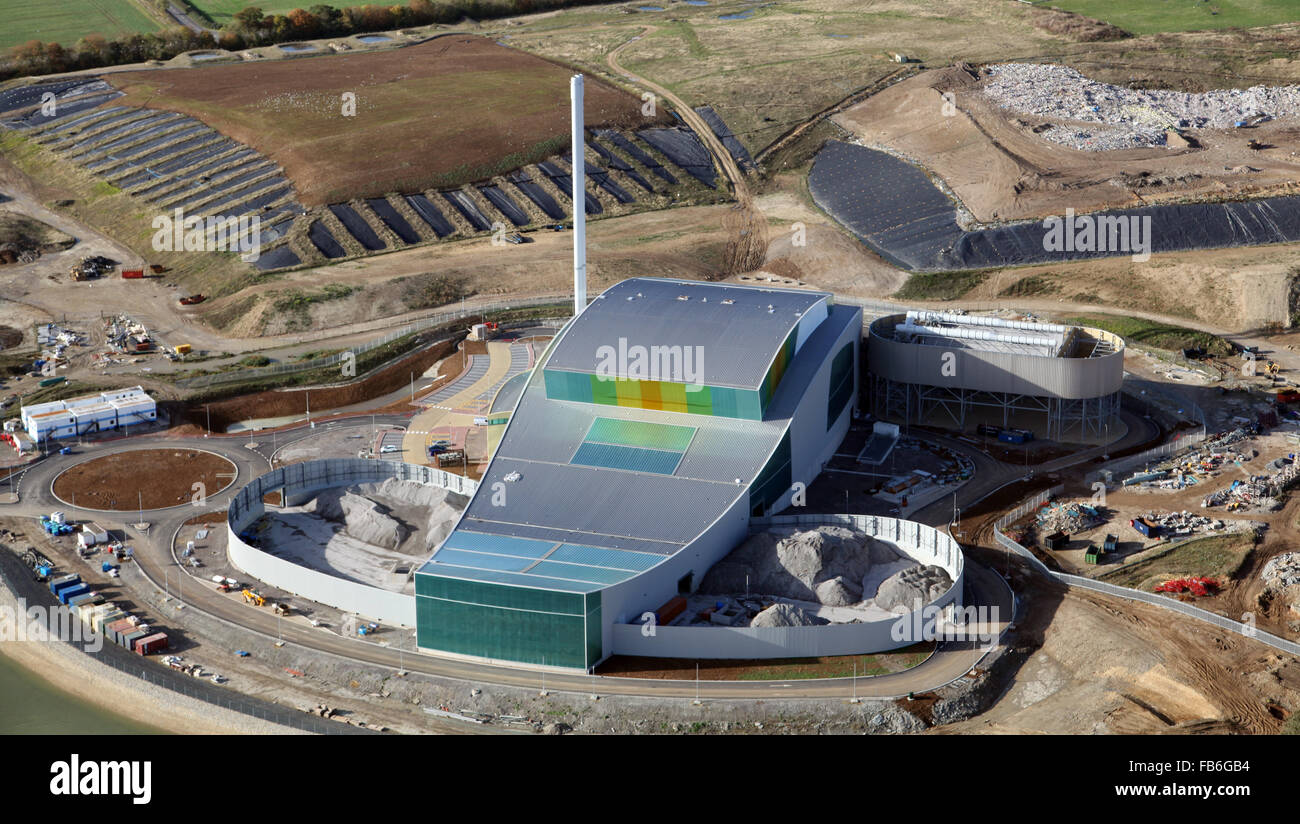 Vista aerea di Ardley EFW Power Station azionato da Viridor, Oxfordshire, Regno Unito Foto Stock