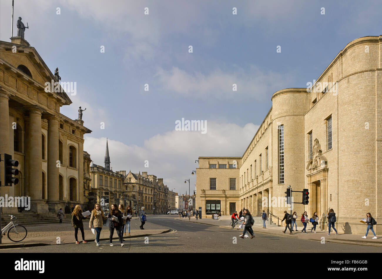 Vista della città. Weston biblioteca, Oxford, Regno Unito. Architetto: Wilkinson Eyre, 2015. Foto Stock