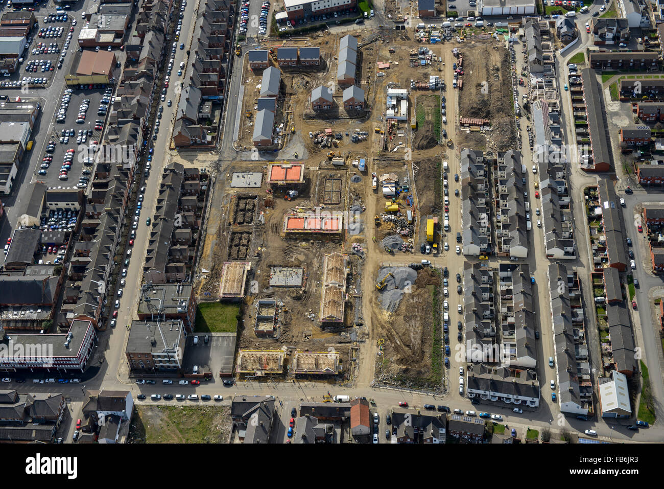 Una veduta aerea di un sito in costruzione, parte di un programma di centro città ri-sviluppo in Stockton on Tees Foto Stock