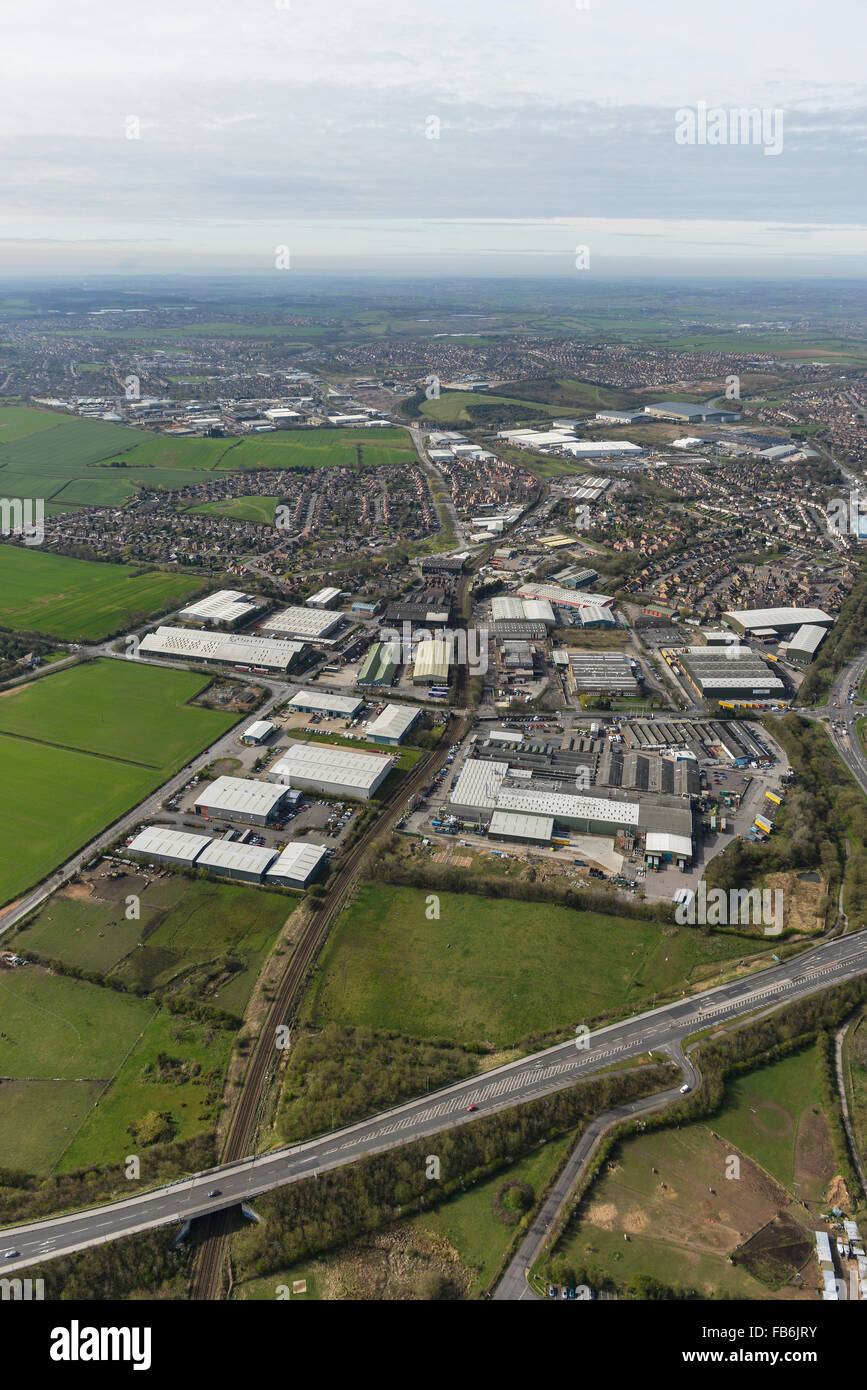 Una veduta aerea della Lowmoor Business Park di Sutton in Ashfield, Nottinghamshire Foto Stock