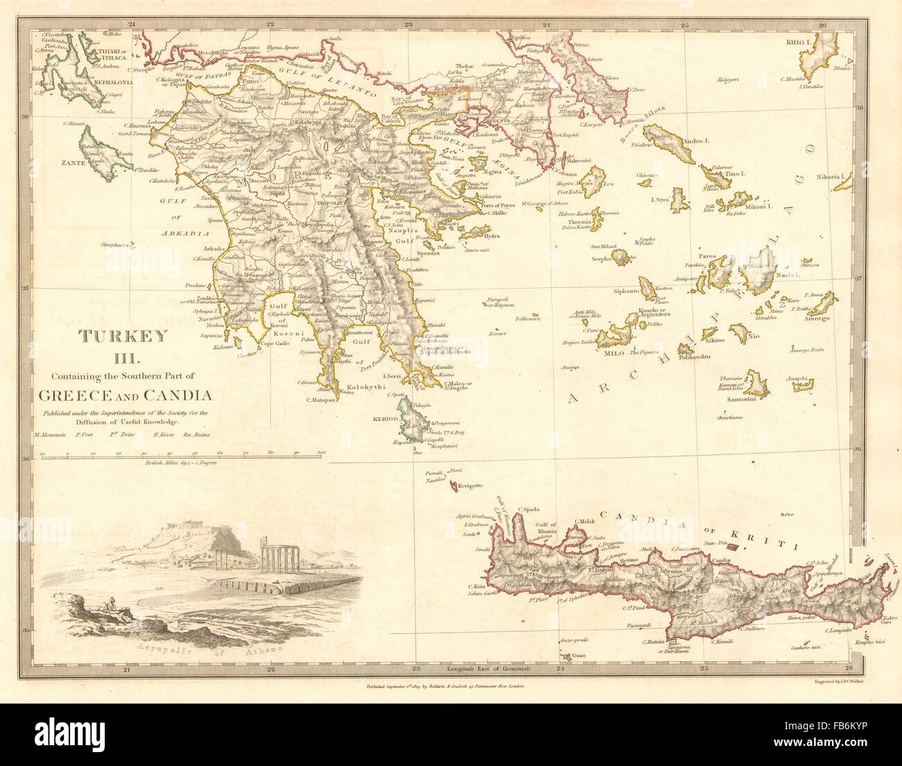 Grecia:Creta Morea Egeo Cicladi Ionie Zante Peloponneso.SDUK, 1848 Mappa Foto Stock