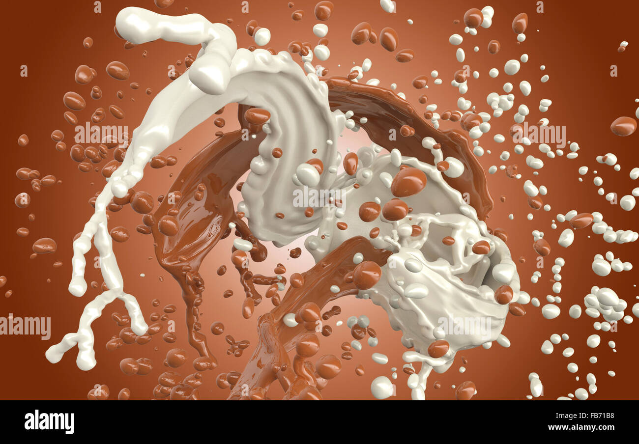 Bianco e marrone cioccolato splash isolato sul marrone. Foto Stock